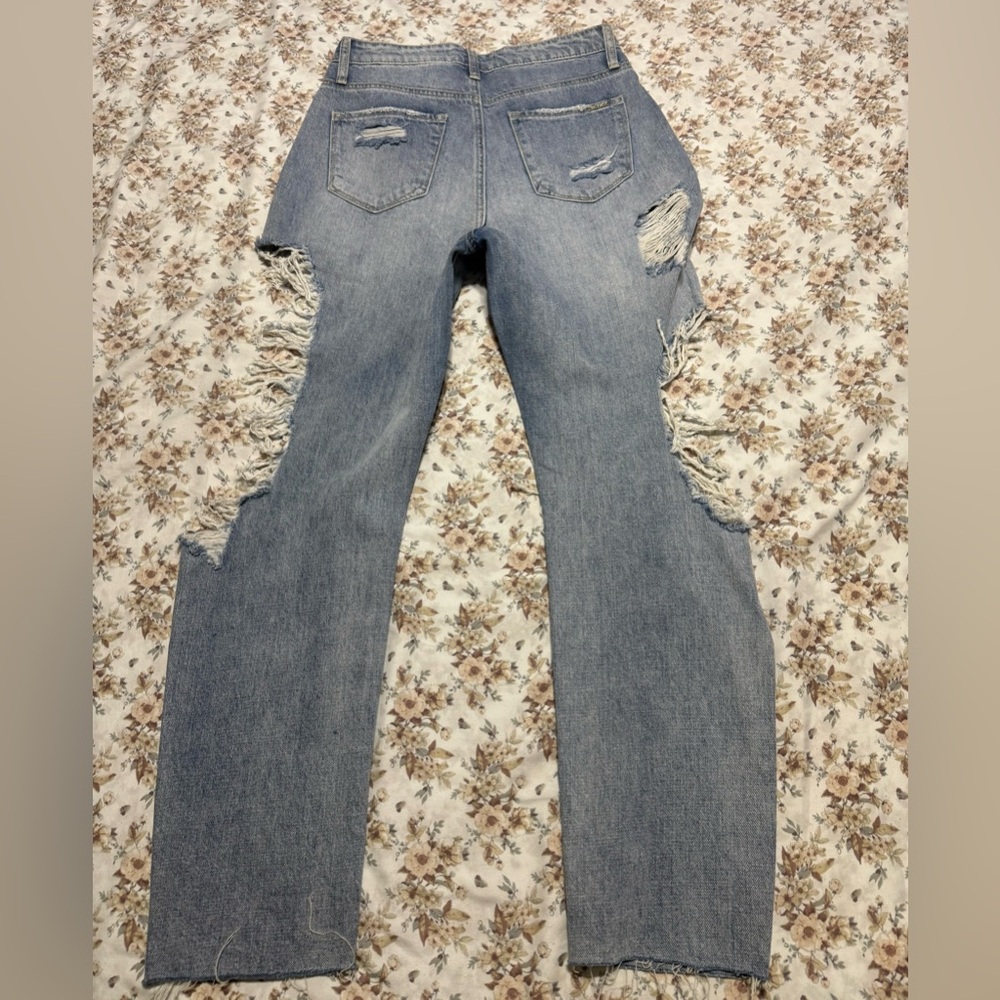 Classic Blue Distressed Women's Straight Leg Jeans